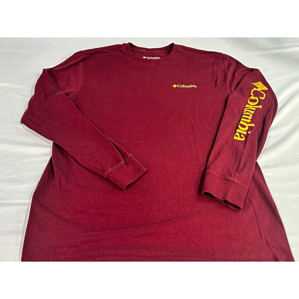 Columbia Men’s L Burgundy Solid Cotton Knit Long Sleeve Crew Neck Logo Tee